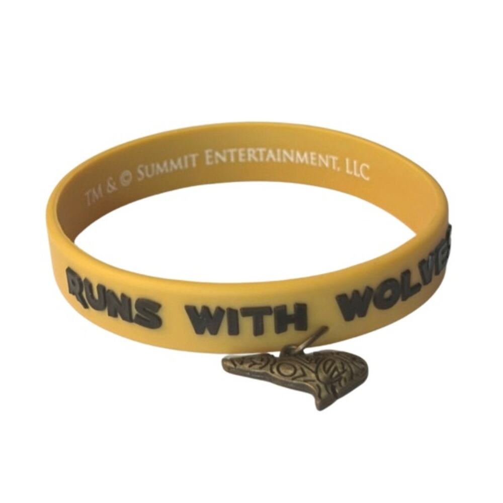 Yellow Twilight New Moon “Runs With Wolves” Bronze Wolf Rubber Charm Bracelet